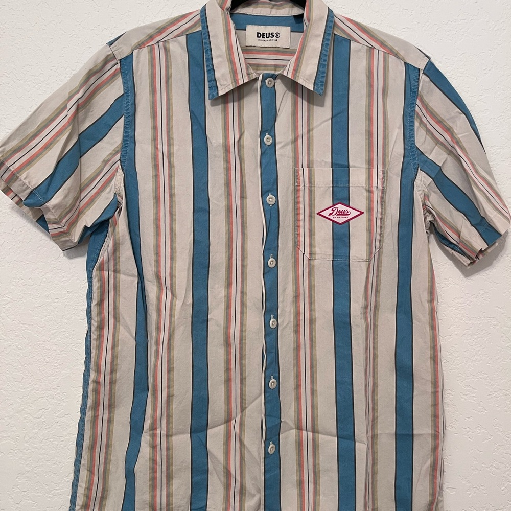 Women's Striped Button Down Shirt - Blue and White